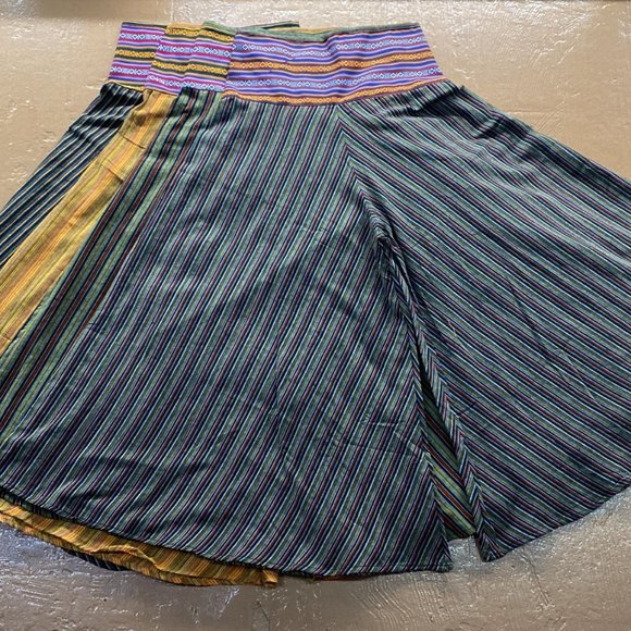 Bhutani Cotton Waist Wide-Leg Flare Pants - Stripes (Orange) - Picture 3 of 3